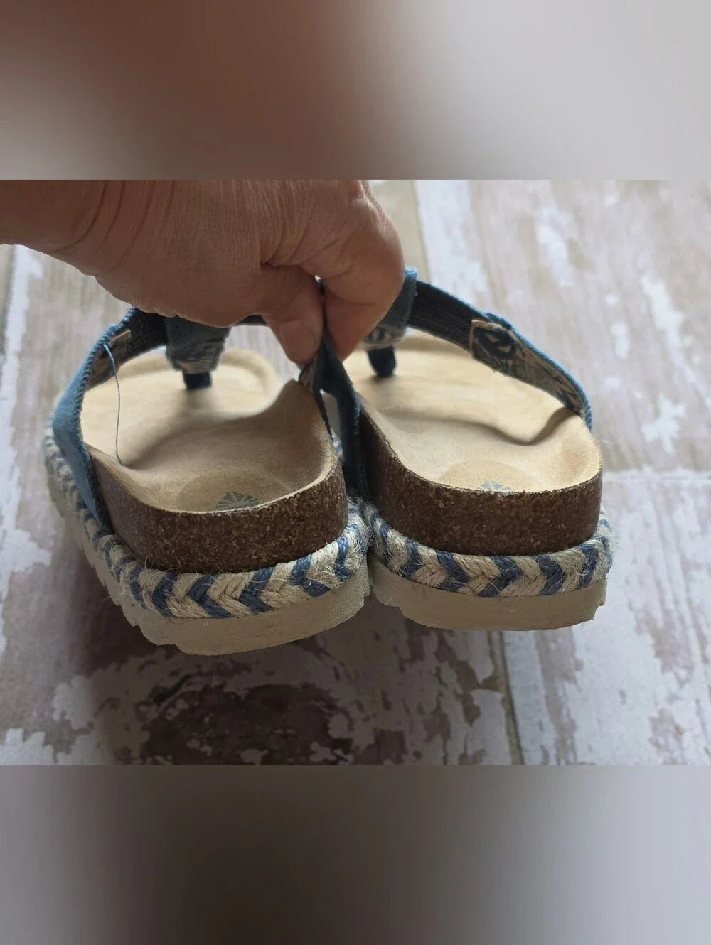Girls Blue Fabric Toe-Post Platform Sandals Size 3